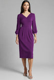 Sheath Navy Beaded V Neck Work Dress
