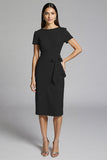 Beige Beaded Sheath Ruched Work Dress