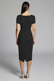 Beige Beaded Sheath Ruched Work Dress