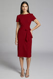 Beige Beaded Sheath Ruched Work Dress