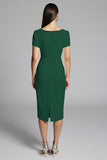 Beige Beaded Sheath Ruched Work Dress