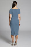 Beige Beaded Sheath Ruched Work Dress