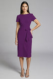 Beige Beaded Sheath Ruched Work Dress