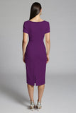 Beige Beaded Sheath Ruched Work Dress