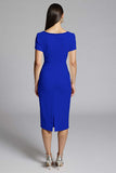 Beige Beaded Sheath Ruched Work Dress