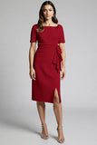 Beaded Champagne Ruched Midi Work Dress