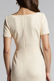 Beaded Champagne Ruched Midi Work Dress