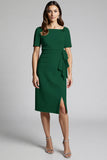 Beaded Champagne Ruched Midi Work Dress
