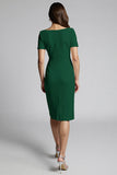 Beaded Champagne Ruched Midi Work Dress