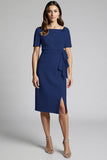 Beaded Champagne Ruched Midi Work Dress