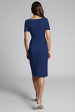 Beaded Champagne Ruched Midi Work Dress