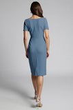Beaded Champagne Ruched Midi Work Dress