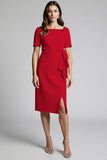 Beaded Champagne Ruched Midi Work Dress