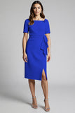 Beaded Champagne Ruched Midi Work Dress