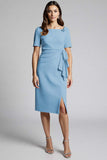 Beaded Champagne Ruched Midi Work Dress