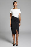 Black Asymmetrical Ruched Work Dress With Slit