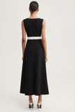 Black and White A Line Satin Long Work Dress