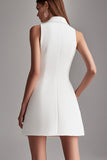 Ivory Satin A Line Peak Lapel Short Work Blazer Dress