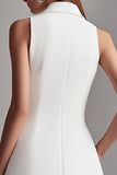 Ivory Satin A Line Peak Lapel Short Work Blazer Dress