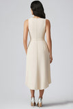 Champagne Satin V-Neck Sheath Midi Work Blazer Dress