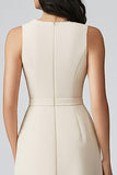 Champagne Satin V-Neck Sheath Midi Work Blazer Dress