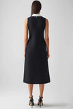 Black and White Satin Sheath Collar Neck Midi Work Dress