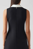 Black and White Satin Sheath Collar Neck Midi Work Dress