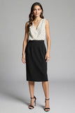 Black and White Bodycon Satin Polka Dot Midi Work Dress