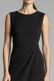 Black Satin A Line Midi Work Dress with Ruffles