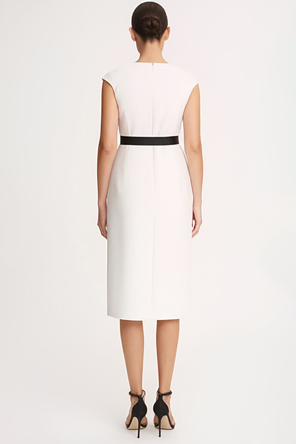 Zapaka Women Ivory Work Dress with Slit V-Neck Bodycon Cap Sleeves Midi Semi Formal Dress with Belt Zapaka CA Zapaka Women Ivory Work Dress with Slit V-Neck Bodycon Cap Sleeves Midi Semi Formal Dress with Belt Zapaka CA