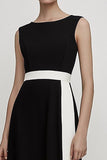 Black Sheath Boat Neck Long Work Dress