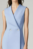 Sky Blue V-Neck Bodycon Midi Work Dress