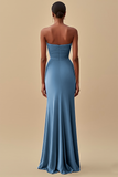 Black Strapless Ruched Long Formal Dress with Slit