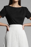 Ivory and Black A Line Long  Work Dress with Pleats