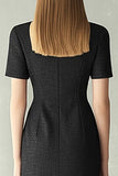 Black Sheath Notched Lapel Midi Work Dress