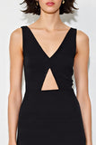 Black V Neck A Line Chiffon Cut Out Formal Dress
