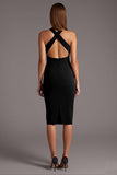 Burgundy Sheath Criss Cross Neck Cut Out Midi Formal Dress