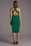 Burgundy Sheath Criss Cross Neck Cut Out Midi Formal Dress