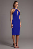 Burgundy Sheath Criss Cross Neck Cut Out Midi Formal Dress