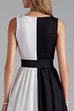 Black Boat Neck A Line Chiffon Midi Formal Dress