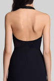 Sheath Halter Cut Out Black Long Formal Dress