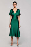 A Line Short Sleeve Grey Ruffled Midi Formal Dress