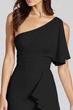 Ivory Sheath Ruffled One Shoulder Midi Graduation Dress