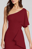 Ivory Sheath Ruffled One Shoulder Midi Graduation Dress