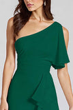 Ivory Sheath Ruffled One Shoulder Midi Graduation Dress