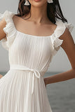 Ivory Scoop A Line Long Engagement Dress with Slit