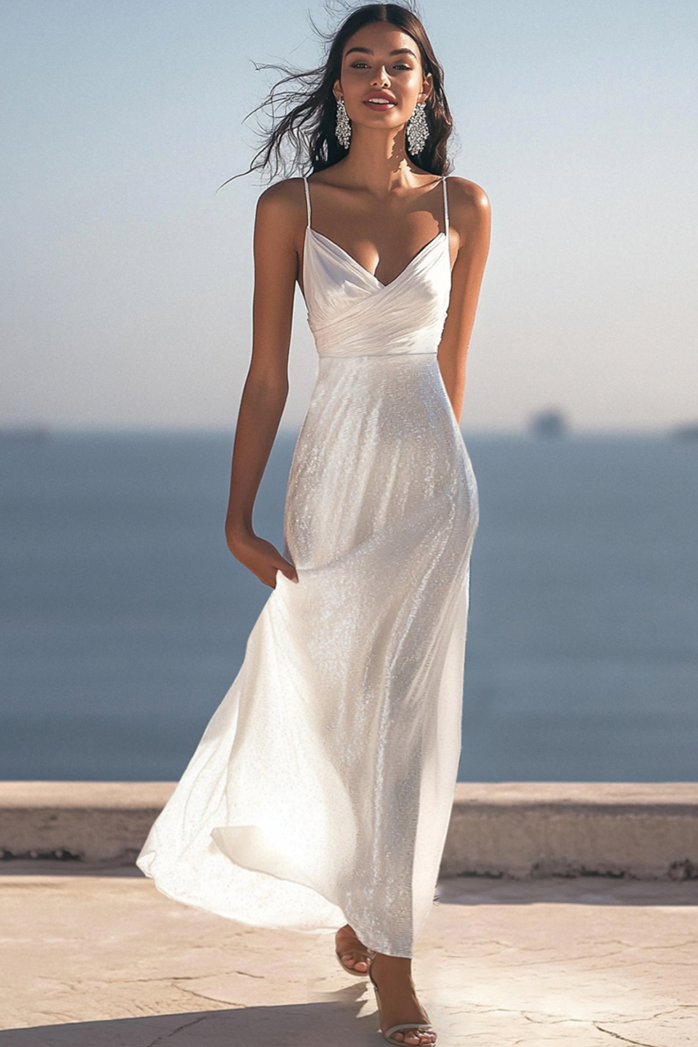 Zapaka Women Sparkly Ivory Sequins Long Engagement Dress Spaghetti Straps Rehearsal Dinner Dress Zapaka CA Zapaka Women Sparkly Ivory Sequins Long Engagement Dress Spaghetti Straps Rehearsal Dinner Dress Zapaka CA