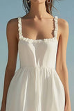 Ivory Square Neck A Line Maxi Wedding Reception Dress with Ruffles