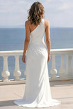 Ivory One Shoulder Ruched Maxi Beach Engagement Dress with Slit