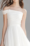 Ivory Organza A Line One Shoulder Maxi Engagement Dress